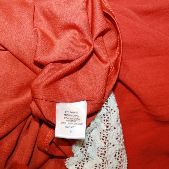 LIMITED SALE:ENTRO Rust Colored Long Sleeve Boho Tunic with Crotchet Trim Size M - Picture 7 of 8